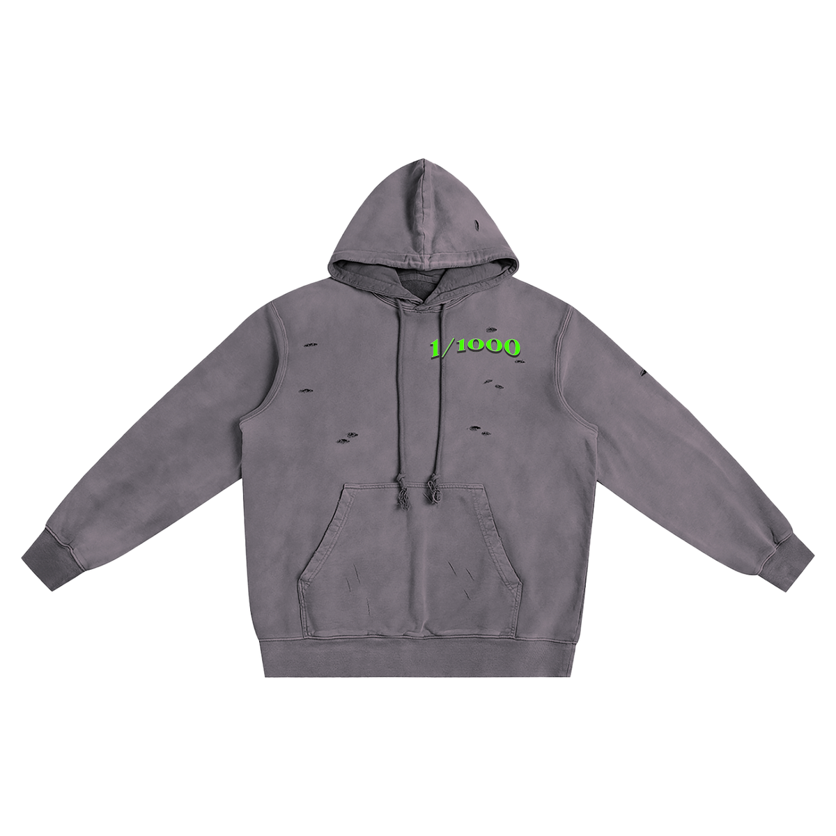 1IN1000 Unisex Heavyweight Pure Cotton Hand-Frayed Washed Hoodie